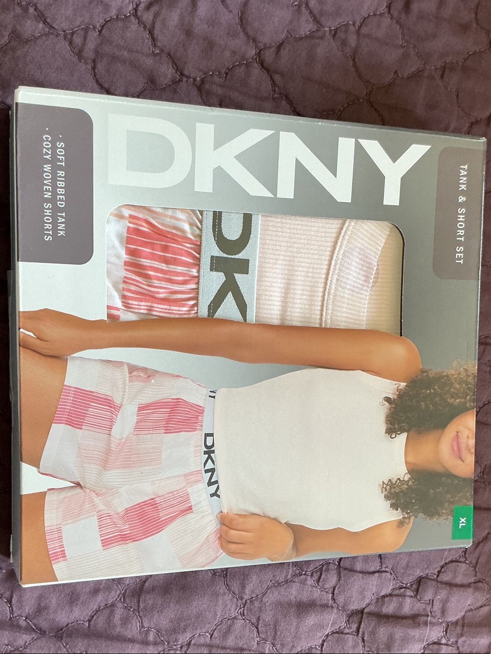 NWT DKNY Pink & White Striped Ribbed Tank and Shorts Set